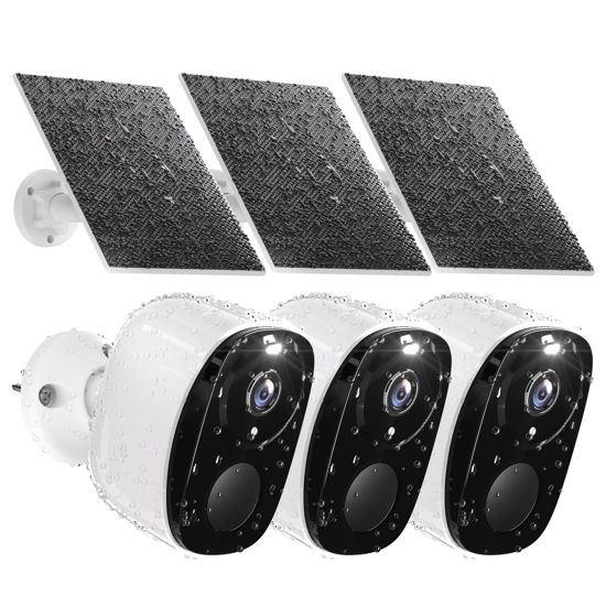 Picture of Rraycom 3pc Solar Security Cameras Wireless Outdoor, 2K Battery Powered Security Cameras, WiFi Security Cameras for Home Outside, Color Night Vision, AI Motion Detection, 2-Way Audio, IP65, SD/Cloud