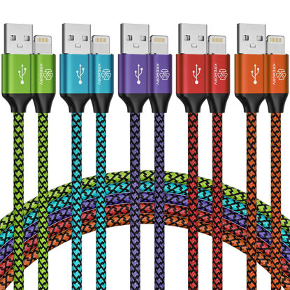 Picture of iPhone Charger 5 Pack 10 ft USB Lightning Cable Apple Mfi Certified Cable Fast Charging Cord Nylon Braided Compatible with iPhone 14 13 12 11 XS XR X Pro Max 8 7 6 6S 6 Plus Mini 5S SE Plus iPad
