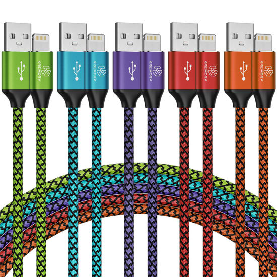Picture of iPhone Charger 5 Pack 10 ft USB Lightning Cable Apple Mfi Certified Cable Fast Charging Cord Nylon Braided Compatible with iPhone 14 13 12 11 XS XR X Pro Max 8 7 6 6S 6 Plus Mini 5S SE Plus iPad