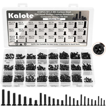 Picture of Laptop Screws Kit, 810Pcs Black Laptop Notebook Computer Replacement Screws Assortment Kit, M1.4 M1.7 M2 M2.5 M3 Carbon Steel Flat Head Phillips Mini Screws Set for Lenovo Toshiba HP IBM Dell Sony