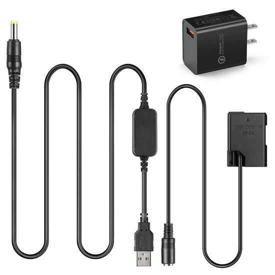 Picture of Raeisusp EP5A USB Cable + QC3.0 Adapter + EN-EL14 Dummy Battery for Nikon P7800 P7100 D5600 D5500 D5200 D5100 D3200 D3100 D3300 etc