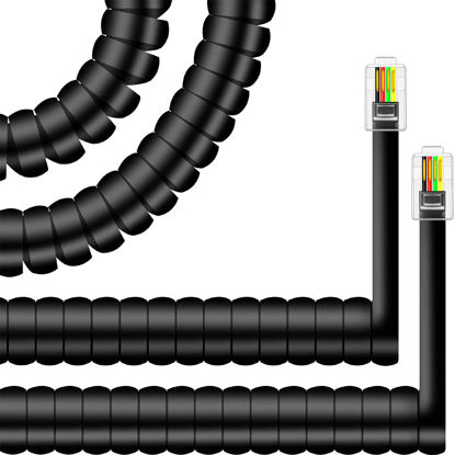 Picture of NECABLES 2Pack Phone Cord for Landline Telephone Cord Handset Cord High Elastic Curly Cord Coiled Cable RJ9 4P4C Male to Male Black