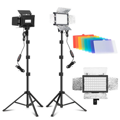 Picture of Jiang&Rong 2 Pack LED Video Lighting Kits Photography Recording Studio Light Camera Photo Light Adjustable 5600k USB Studio Light with Barndoor -9 Color for Games Streaming YouTube Tiktok Film