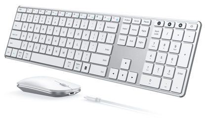 Picture of Wireless Bluetooth Keyboard and Mouse Combo (USB + Dual BT), seenda Multi-Device Rechargeable Slim Keyboard and Mouse, Compatible for Win 7/8/10, MacBook Pro/Air, iPad, Tablet - White Silver