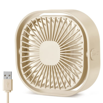 Picture of Small USB Desk Fan, 4 Inch Quiet Mini Table Fan,3 Speeds Portable Desktop Fan, 360°Rotatable Little Personal Fan,Small Cooling Fan with USB Cable,Mini Fan for Home Office Bedroom Summer Gift (Apricot)