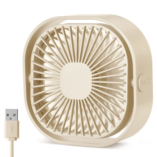 Picture of Small USB Desk Fan, 4 Inch Quiet Mini Table Fan,3 Speeds Portable Desktop Fan, 360°Rotatable Little Personal Fan,Small Cooling Fan with USB Cable,Mini Fan for Home Office Bedroom Summer Gift (Apricot)