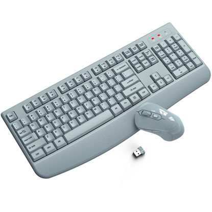 Picture of Wireless Keyboard and Mouse Combo, ULSOU 2.4G Full-Sized Ergonomic Computer Keyboard with Wrist Rest and 3 Level DPI Adjustable Wireless Mouse for Windows, Mac OS Desktop/Laptop/PC(Grey)