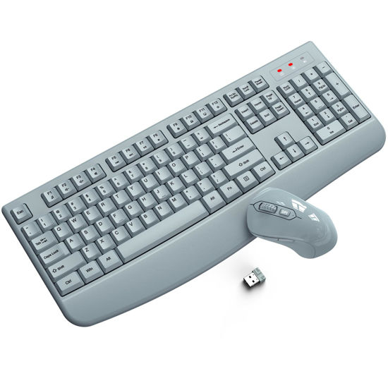 Picture of Wireless Keyboard and Mouse Combo, ULSOU 2.4G Full-Sized Ergonomic Computer Keyboard with Wrist Rest and 3 Level DPI Adjustable Wireless Mouse for Windows, Mac OS Desktop/Laptop/PC(Grey)