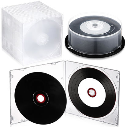 Picture of Singhoow 25 Pcs CD-R Blank Discs with 25 Pcs Clear Jewel Case 700MB 80 Minutes 52X Recordable Blank CD with White Inkjet Printable Center and Black Recording Surface Vinyl CD Disc for Music Data