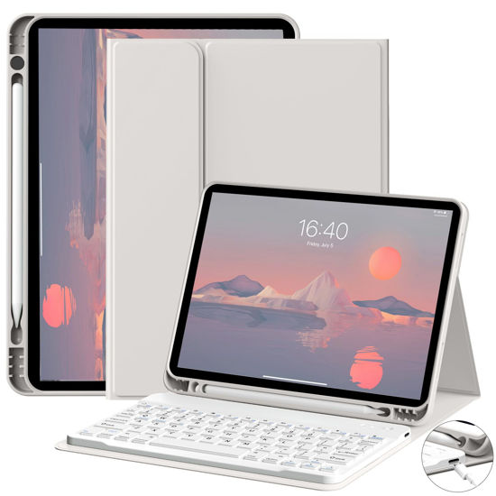 Picture of GKABXY New Keyboard Case for iPad 10th Generation 2022 10.9 Inch, Detachable Wireless Bluetooth Keyboard, Smart Case with Soft TPU Back Shell with Pencil Holder, Auto Sleep/Wake, Gray