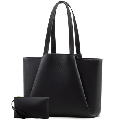 Picture of LOVEVOOK Laptop Tote Bag for Women 17 Inch Work Bag Leather Laptop Bag with Clutch, Large Capacity Office Purse Computer Briefcase Shoulder Bag for Casual Business Travel, Sandy