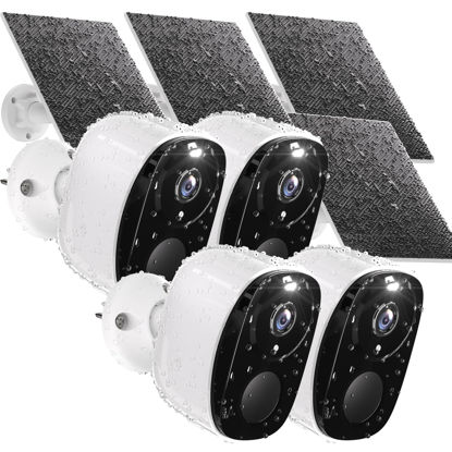 Picture of Rraycom 4pc Solar Security Cameras Wireless Outdoor, 2K Battery Powered Cameras for Home Security, WiFi Camera with Solar Panel, Color Night Vision, AI Motion Detection, 2 Way Audio, IP65, SD/Cloud