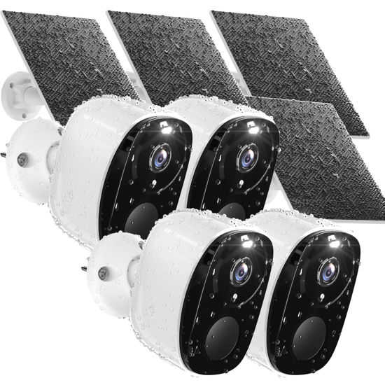 Picture of Rraycom 4pc Solar Security Cameras Wireless Outdoor, 2K Battery Powered Cameras for Home Security, WiFi Camera with Solar Panel, Color Night Vision, AI Motion Detection, 2 Way Audio, IP65, SD/Cloud
