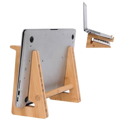 Picture of Nuvograin Laptop Stand, Wooden Vertical Laptop Stand for Desk, Bamboo Laptop Stand Compatible with MacBook Air Pro/Dell XPS/Surface pro/HP/Pixelbook/Lenovo, More Laptops 13-15.6inch