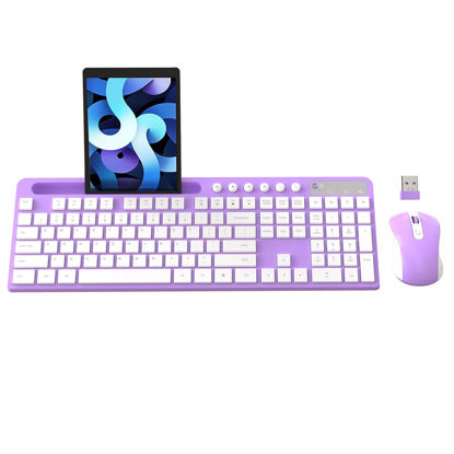 Picture of Wireless Keyboard and Mouse Combo, MARVO 2.4G Ergonomic Wireless Computer Keyboard with Phone Tablet Holder, Silent Mouse with 6 Button, Compatible with MacBook, Windows (Purple)
