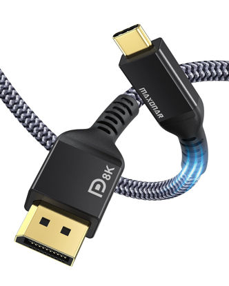 Picture of Maxonar VESA Certified USB C to DisplayPort 1.4, 8K 60Hz Thunderbolt 4/3 /USB4 to DP Cable 6.6FT/2M(4K 60Hz 144Hz 120Hz 2K 240Hz) 32.4Gbps HBR3 Alt Mode Adapter for Mac Studio, M2 M1 MacBook - Black