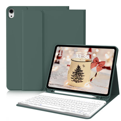 Picture of kenke Keyboard Case for iPad Air 11 Inch (M2) 2024, iPad Air 5th/4th Generation 10.9 Inch 2022/2020, Stand Folio Slim Cover with Pencil Holder, Magnetically Detachable Wireless Keyboard, Dark Green