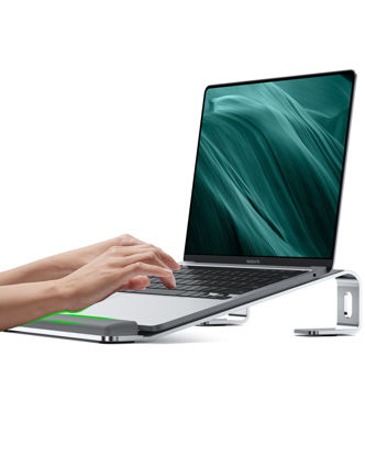Picture of JCZT Laptop Stand for Desk, Aluminum Computer Riser with Wrist Rest Pad, Detachable Laptop Mount, Heavy Stable Laptops Holder for MacBook Air Pro, Dell, HP, 10 to 17 Inches Notebooks, Silver