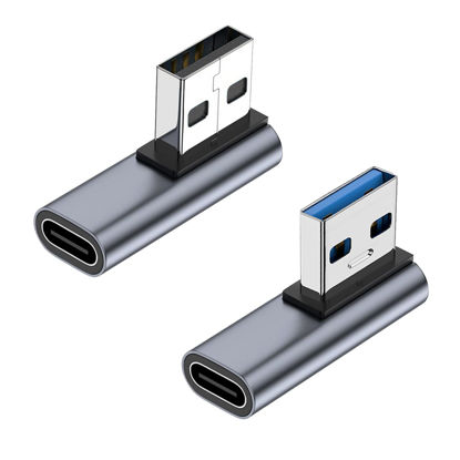 Picture of AreMe 90 Degree USB C Female to USB Male Adapter 2 Pack, Left and Right Angle Type C to USB A Charger Converter for iPhone, Apple iWatch Watch, Airpods, iPad Air Mini and More