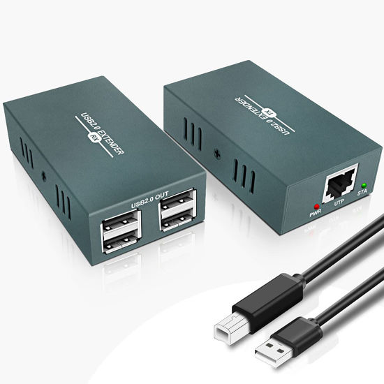 Picture of USB Extender Over Ethernet RJ45 LAN Extension, with 4 USB 2.0 Ports, Transmit 50m/165ft Over Ethernet Cat5/5e/6/7, Support Power Over Cable, Play and Plug, No Driver Required