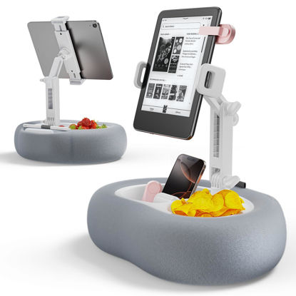 Picture of TAZENI Tablet Kindle Pillow Stand Holder with 2 Trays Fit 4''-13'' Phone/Tablet/Kindle Tablet iPad Holder Stand for Bed with Soft Plus Fabric Kindle/Tablet Accessories Gift for Reading,Gray