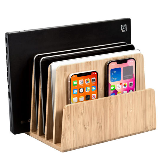 Picture of MobileVision Bamboo Multi Device Organizer for Smartphones, Tablets and Laptops, 5 Slots