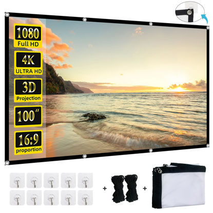 Picture of XINLEMY 100-inch Projector Screen 4K 16:9 HD Foldable Washable Portable Projection Movies Screens Support Double Sided Projection for Home Theater Backyard Outdoor Indoor