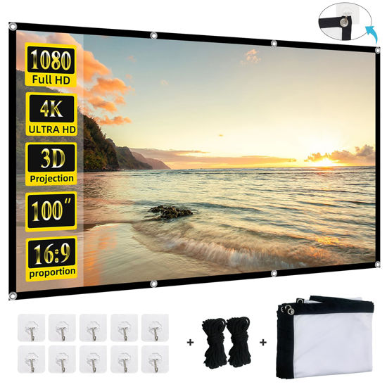 Picture of XINLEMY 100-inch Projector Screen 4K 16:9 HD Foldable Washable Portable Projection Movies Screens Support Double Sided Projection for Home Theater Backyard Outdoor Indoor