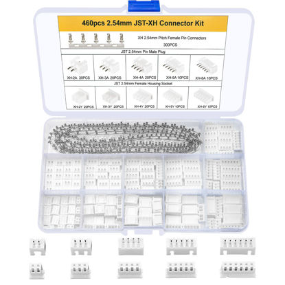 Picture of woshilaoDS 460 Pcs JST-XH 2.54mm Connector Kit, 2.54mm Male and Female 2/3/4/5/6 Pin Header Housing Connector Adapter Plug, JST-XH Terminal Wires Cables Socket Connectors Kit