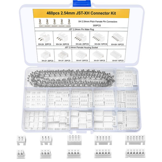 Picture of woshilaoDS 460 Pcs JST-XH 2.54mm Connector Kit, 2.54mm Male and Female 2/3/4/5/6 Pin Header Housing Connector Adapter Plug, JST-XH Terminal Wires Cables Socket Connectors Kit