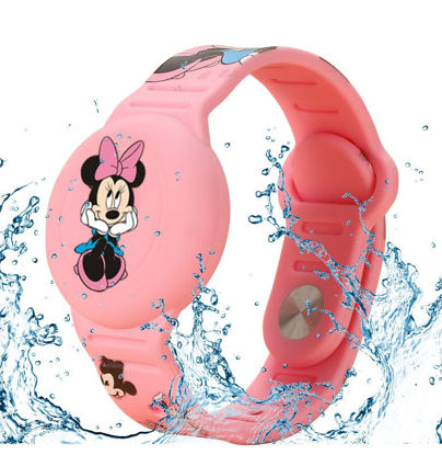 Picture of Compatible for AirTag Kids Bracelet, Cute Kid Air Tag Wristband Adjustable Hidden Watch Band Air Tag Holder for Apple Air Tag, Soft Silicone Waterproof Air Tag Case for Kids (Pink Minni)
