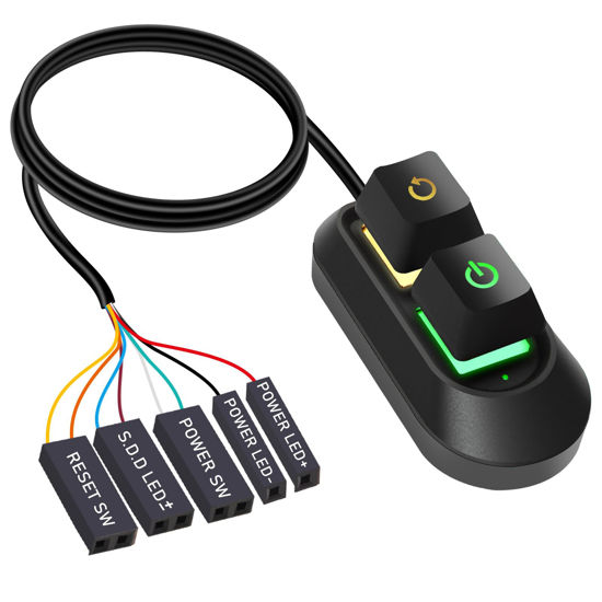 Picture of Desktop Computer Power Switch,AZMXDVP External Remote Start PC Motherboard Power On Off Reset Switch Button Extension Cable-M30