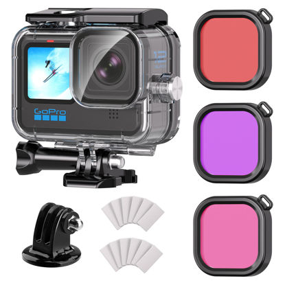 Picture of Waterproof Case with 3 Pack Dive Filters for Go Pro Hero 12 /Hero 11 /Hero 10 /Hero 9 Black, 230FT/70M Underwater Protective Housing Dive Kit with Tripod Mount Adapter Accessories