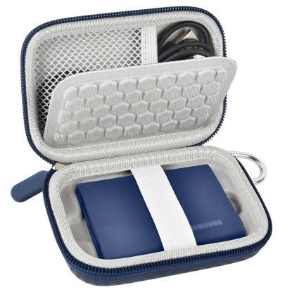 Picture of Carrying for Samsung T9/ T7/ T7 Shield Portable SSD 4TB 2TB 1TB, USB External Solid State Hard Drive Storage Travel Carrying Holder Fits for USB Cable (Blue)-Box Only