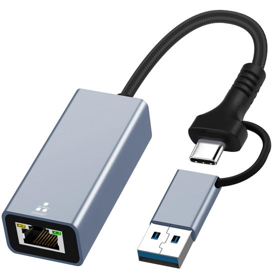 Picture of USB 3.0 to Ethernet Adapter with USB C to RJ45 Gigabit LAN 1000 Mbps Wired Network, Ethernet to USB Type-C 10/100/1000Mbps Network Adapter for Windows XP, MAC OS, Linux, Vista 7 8 10 11 More