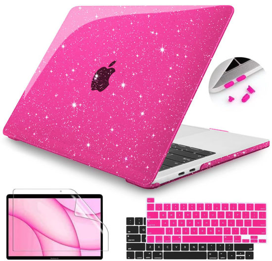 Picture of Teryeefi for MacBook Pro 13 inch Case M2 M1 A2338 A2251 A2289 A2159 A1989 A1708 A1706 (2016-2022 Release), Glitter Sparkly Plastic Hard Shell with Keyboard Cover & Screen Protector, Sparkly Pink