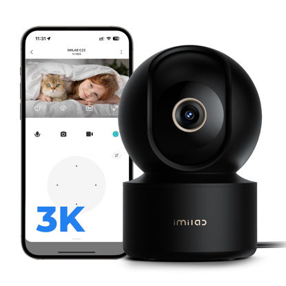 Picture of IMILAB C22 3K Security Indoor Camera - 360° View Home Camera with Color Night Vision for Baby/Pet Monitor, Plug-in 2.4Ghz WiFi 6 Inside Camera, 2-Way Audio, AI Detection, Local/Cloud Storage(Black)