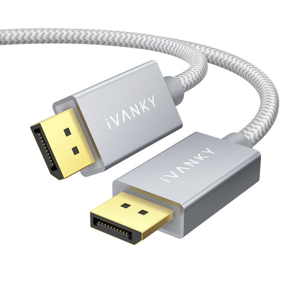 Picture of IVANKY DisplayPort Cable, DP Cable 6.6ft/2M, [4K@60Hz, 2K@165Hz, 2K@144Hz], Gold-Plated Braided High Speed DisplayPort 1.2 Cable, for Gaming Monitor, Graphics Card, TV, PC, Laptop - Silver Grey