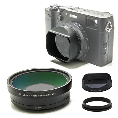 Picture of FotoZ Conversion Lens for Fujifilm X100V / X100VI, 49mm 0.75x Wide Angle & Macro 2 in 1 Lens with Lens Hood, Lens & Filter Adapter Ring (Black)