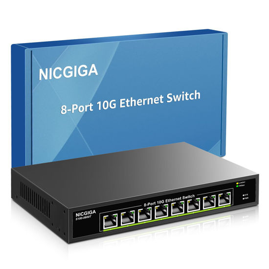 Picture of 8 Port 10G Ethernet Switch Unmanaged,with 8X 10Gb Base-T Ports, NICGIGA 10Gbps Network Switch Easy for 10G NAS,PC,WiFi7 Router,10G Adapter/NIC. Desktop or 19-inch Rack Mount, Plug and Play.