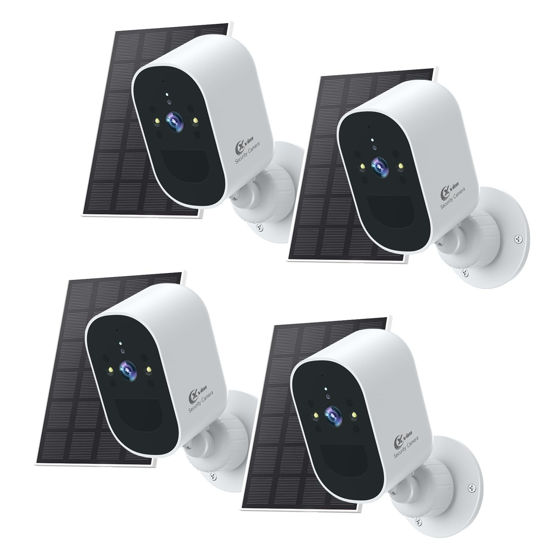 Picture of XVIM 4Pack Solar Security Camera Wireless Outdoor, 2MP Battery Powered Camera Wireless Outdoor, 2.4GHz WiFi, Night Vision, AI Detection, SD/Cloud