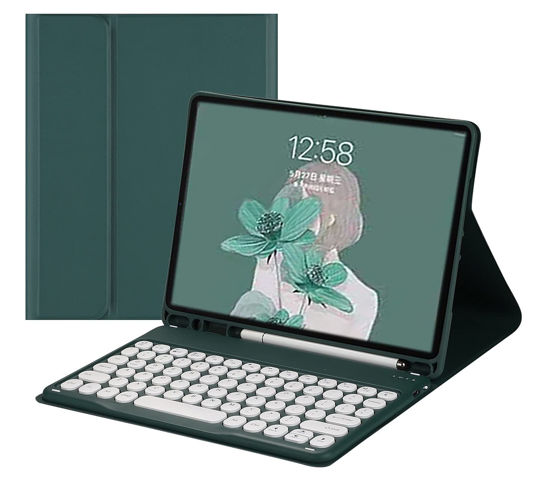 Picture of HENGHUI Keyboard Case Compatible with iPad 9th 8th 7th Generation 10.2" Air 3rd Gen Pro 10.5 Keyboard Case Cute Round Key Color Keyboard Wireless Detachable BT Keyboard Cover (DarkGreen)