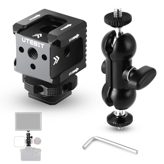 Picture of UTEBIT Cold Shoe Mount 1/4"-20 Thread with Magic Arm Camera Hot Shoe Mount for Microphone LED Flash Light Monitor