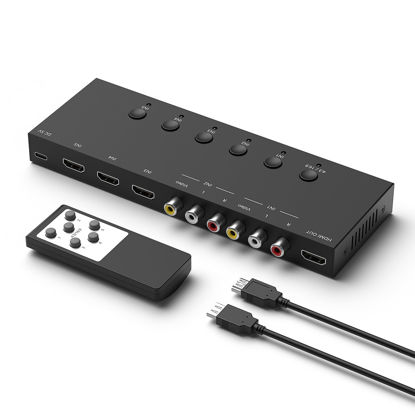 Picture of Y.D.F 3 Way HDMI 2.0 to HDMI Switcher + 2 RCA to HDMI Converter(2 in 1) 2 Way AV Composite CVBS Switch to HDMI Adapter Support 4:3/16:9 Switching for N64 NGC Wii Xbox PS2/3/4/5 Xbox Series/ONE Switch