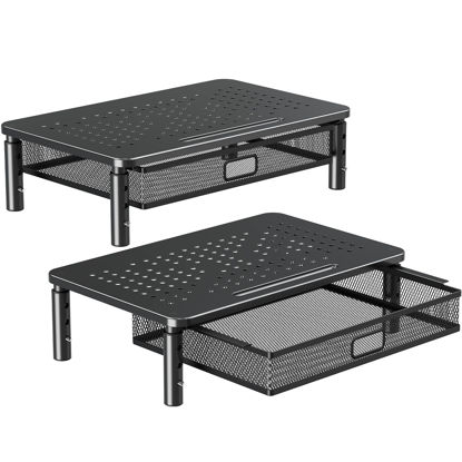 Picture of ELIVED 2 Pack Monitor Stand Riser with Drawer, 3 Height Adjustable with Larger Storage Space for Home and Office Supplies, Metal Desktop Stand for Laptop Computer Printer PC iMac