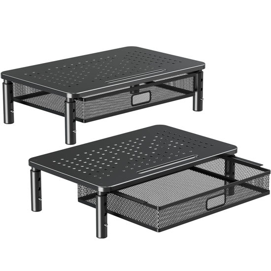 Picture of ELIVED 2 Pack Monitor Stand Riser with Drawer, 3 Height Adjustable with Larger Storage Space for Home and Office Supplies, Metal Desktop Stand for Laptop Computer Printer PC iMac