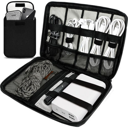 Picture of Travel Cable Organizer Pouch Electronic Accessories,Travel Essentials,Cord Organizer Storage Bag For Cord, Charger, Phone, Earphone,SD Card,Black