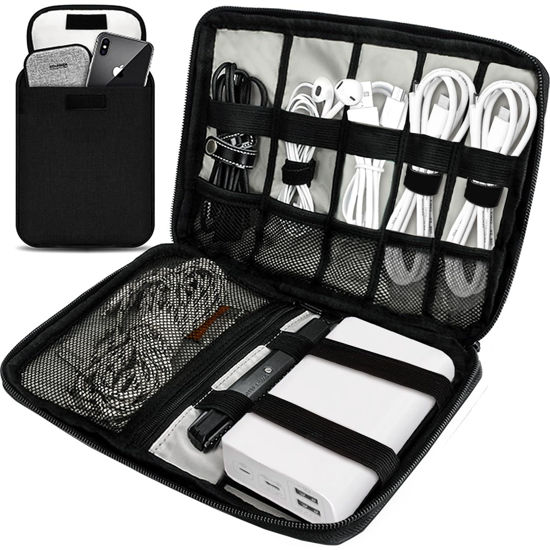 Picture of Travel Cable Organizer Pouch Electronic Accessories,Travel Essentials,Cord Organizer Storage Bag For Cord, Charger, Phone, Earphone,SD Card,Black