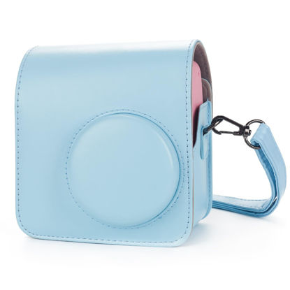 Picture of Phetium Instant mini SE Protective Camera Case Compatible with Instax Mini SE Film Camera, PU Leather Cover Bag with Pocket and Adjustable Shoulder Strap (Blue)
