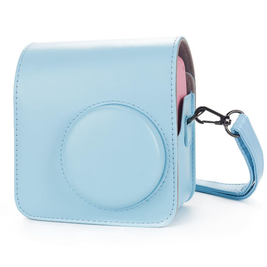 Picture of Phetium Instant mini SE Protective Camera Case Compatible with Instax Mini SE Film Camera, PU Leather Cover Bag with Pocket and Adjustable Shoulder Strap (Blue)